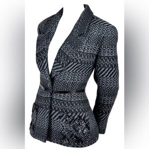 CHANEL Tweed Chevron Wool Silk Leather Belt Jacket Blazer 38 4-6 Small HOST PICK